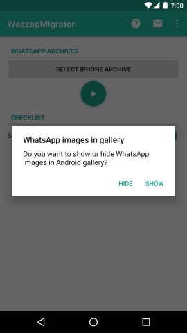wazzapmigrator hide or show images in android gallery