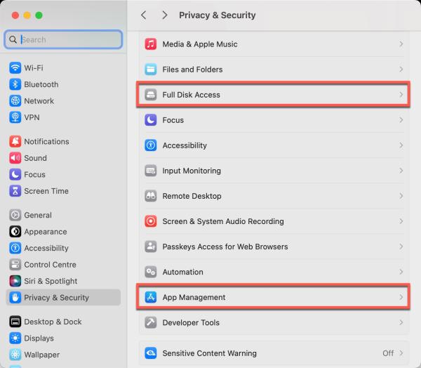 Mac OSX Sonoma - permissions
